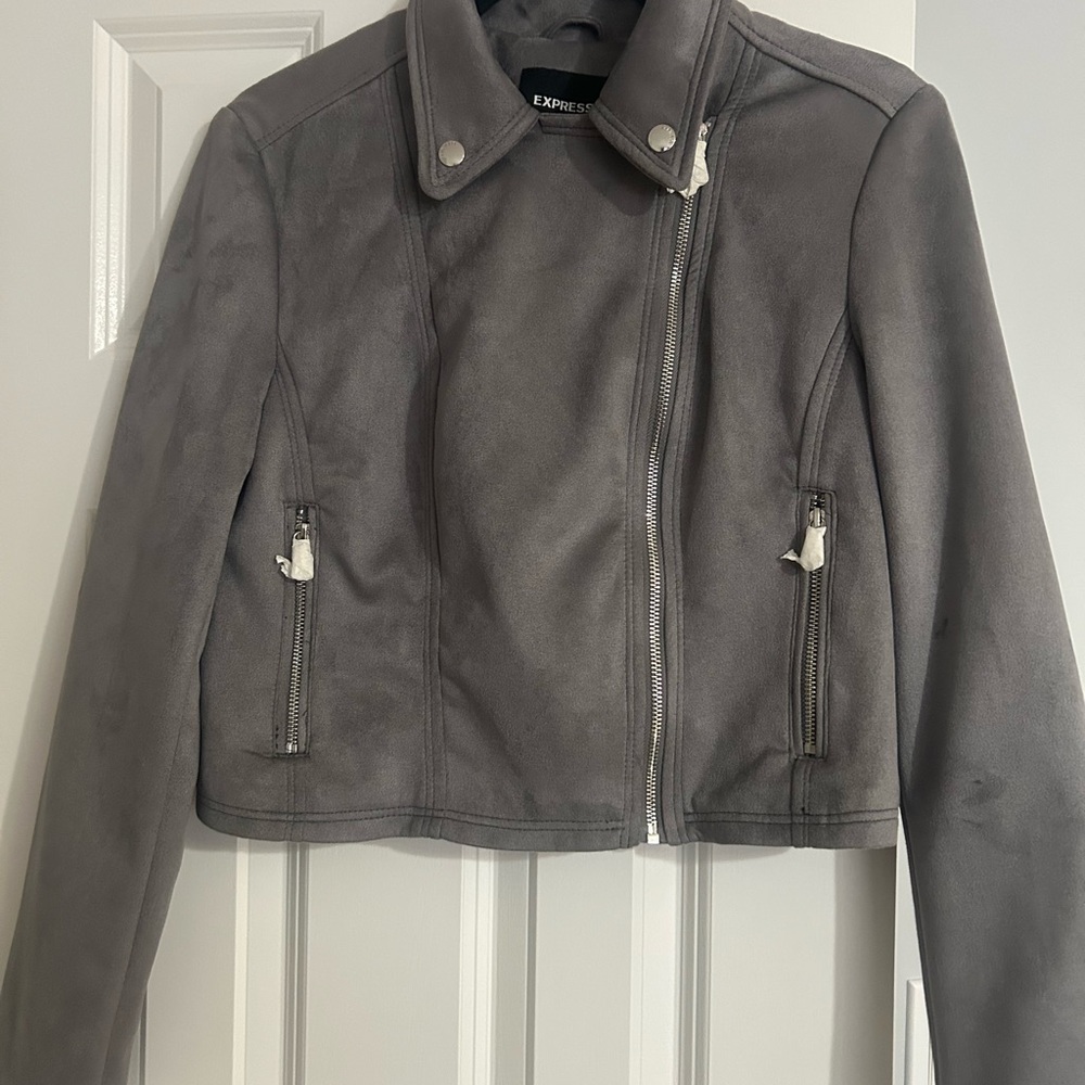 Express Gray Leather Moto Jacket Cropped Style